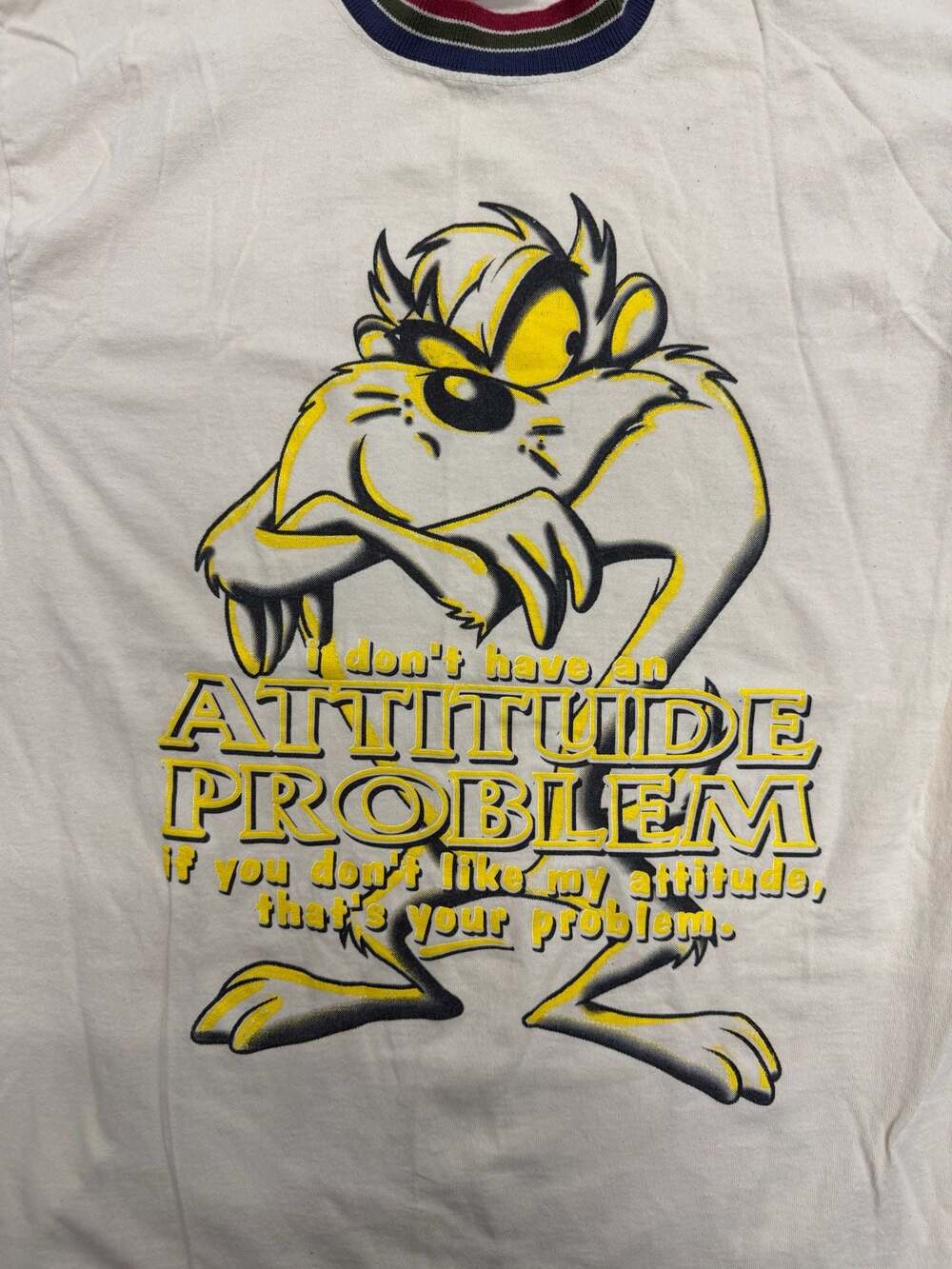 Vintage 1991 Looney Tunes Taz Attitude Problem Ringer T-Shirt - Picture 4 of 7